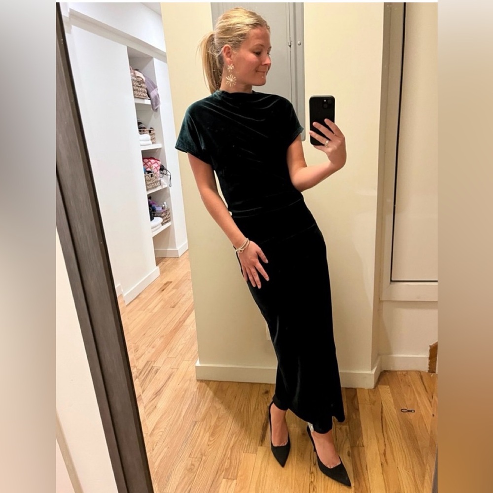 Zara Dark Green Velvet Maxi Midi Dress size M NWT - Picture 5 of 10
